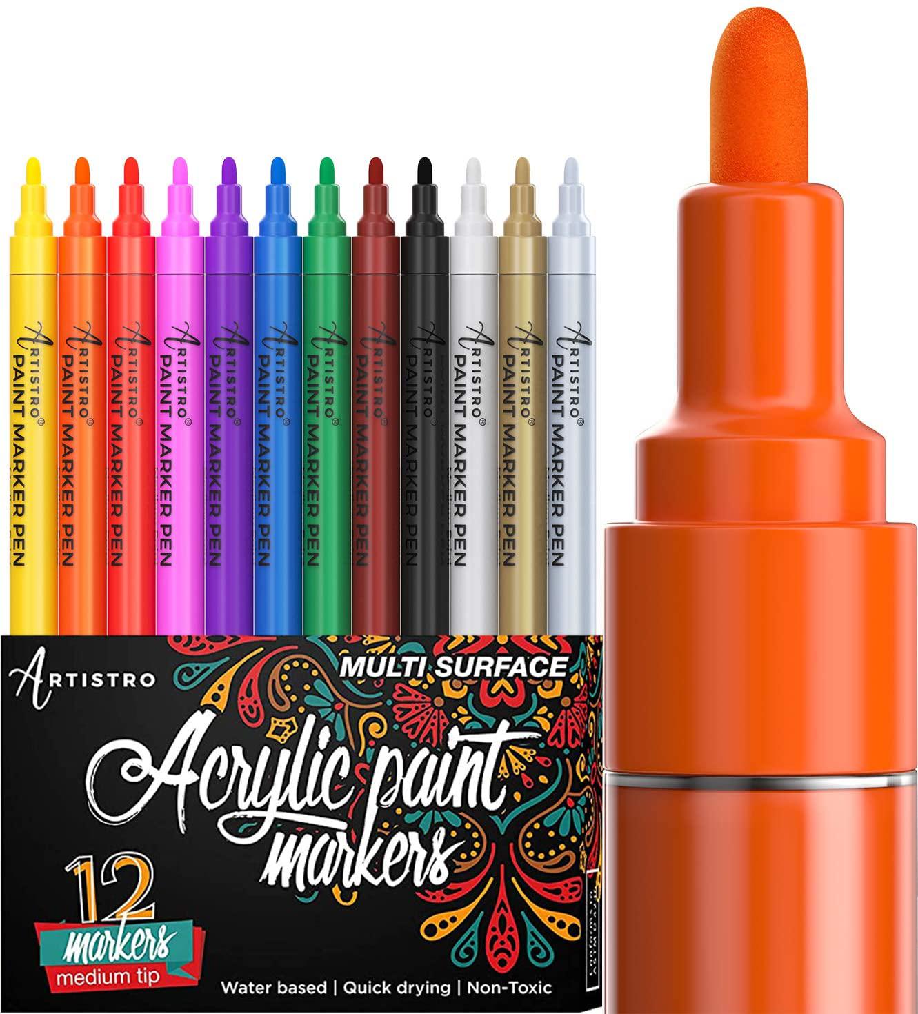 ARTISTRO 12 Kleuren Acryl Verf Markers Medium Tip - kopie van Kei Tof