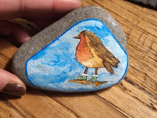 Roodborstje met snowboots