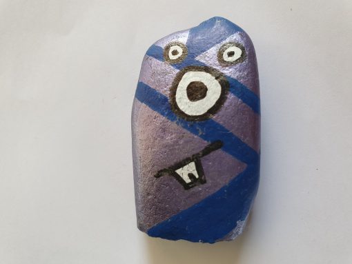 Paars met blauw monstertje