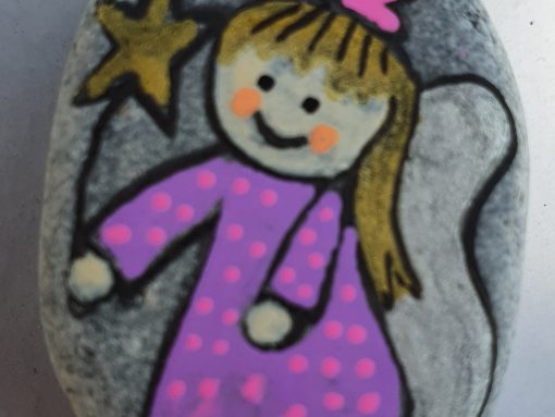 Engel paarse jurk, roze strik